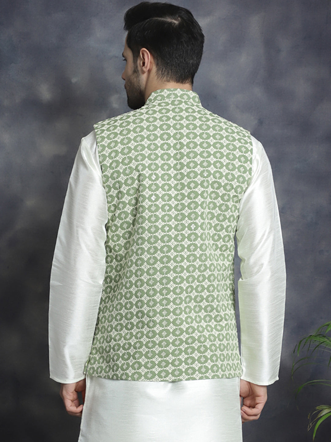 Jompers Men's embroidered and sequins Nehru Jacket - Mehndi | Grocsy