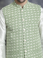Jompers Men's embroidered and sequins Nehru Jacket - Mehndi | Grocsy