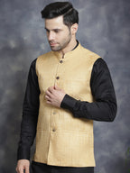 Jompers Men's Woven Design Nehru Jacket - Beige | Grocsy
