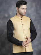 Jompers Men's Woven Design Nehru Jacket - Beige | Grocsy