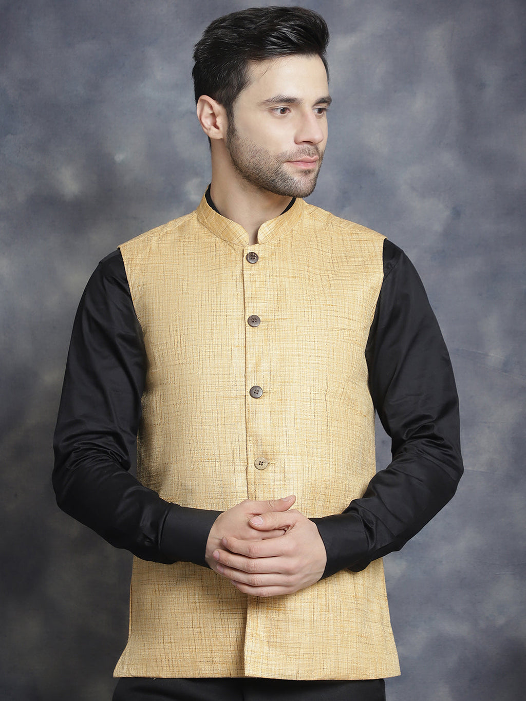 Jompers Men's Woven Design Nehru Jacket - Beige | Grocsy