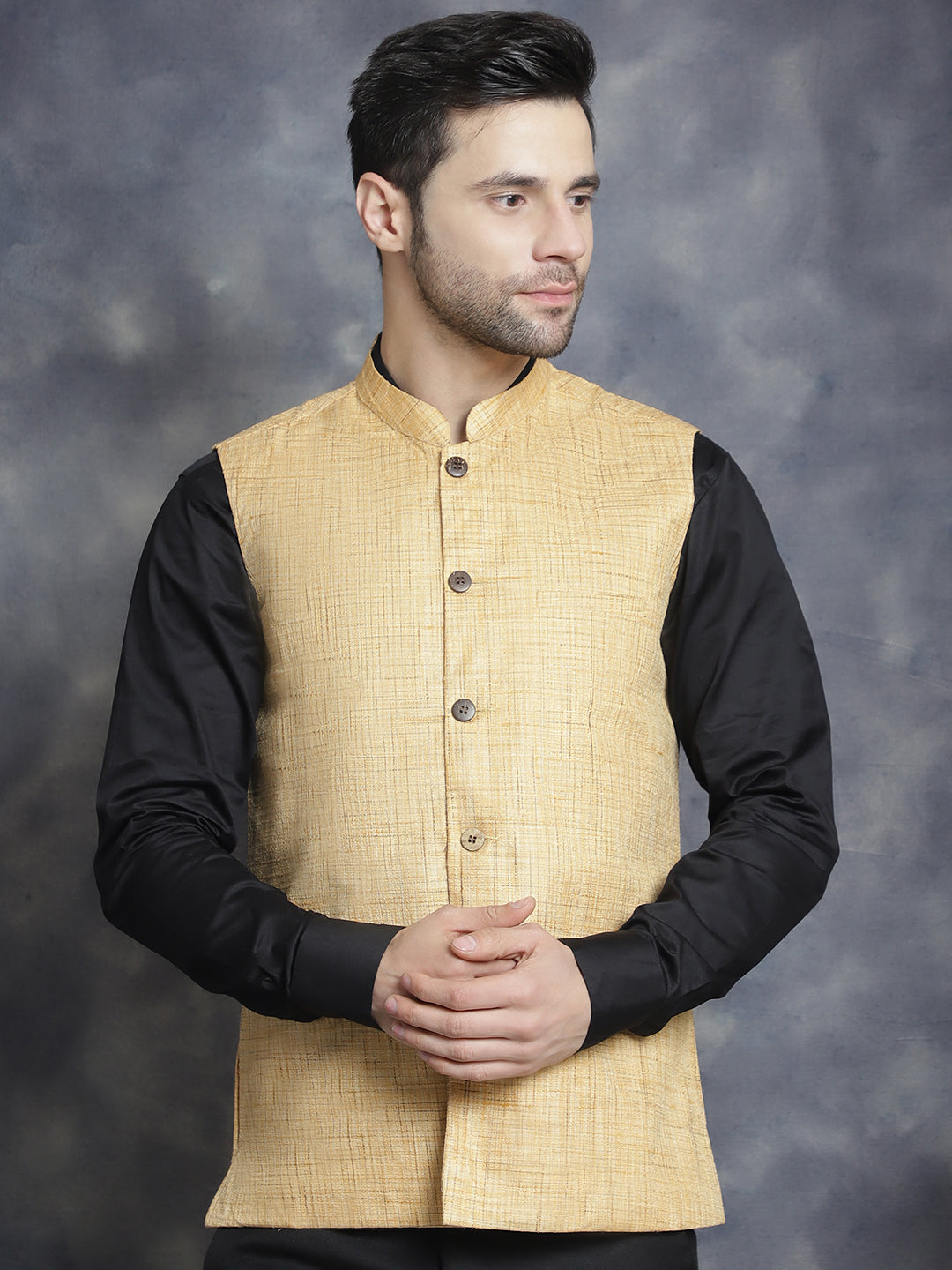 Jompers Men's Woven Design Nehru Jacket - Beige | Grocsy