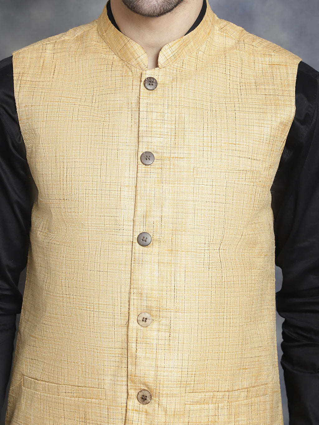 Jompers Men's Woven Design Nehru Jacket - Beige | Grocsy