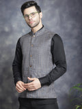 Jompers Men's Woven Design Nehru Jacket - Charcoal | Grocsy