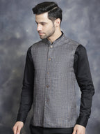 Jompers Men's Woven Design Nehru Jacket - Charcoal | Grocsy