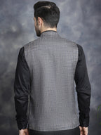 Jompers Men's Woven Design Nehru Jacket - Charcoal | Grocsy