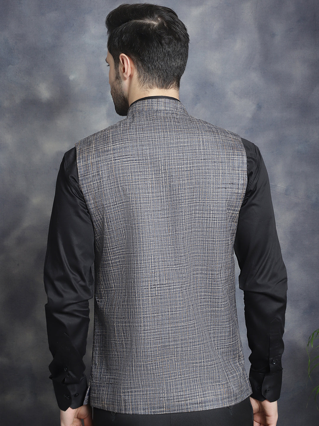 Jompers Men's Woven Design Nehru Jacket - Charcoal | Grocsy