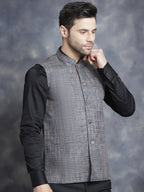 Jompers Men's Woven Design Nehru Jacket - Charcoal | Grocsy