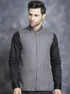 Jompers Men's Woven Design Nehru Jacket - Charcoal | Grocsy