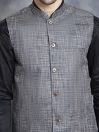Jompers Men's Woven Design Nehru Jacket - Charcoal | Grocsy