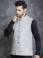 Jompers Men's Woven Design Nehru Jacket - Grey | Grocsy