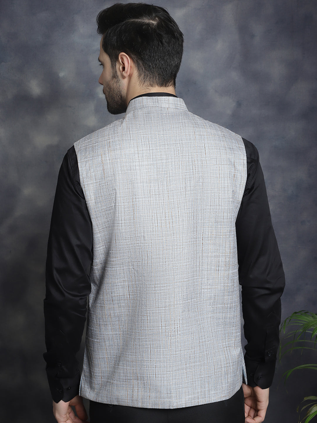 Jompers Men's Woven Design Nehru Jacket - Grey | Grocsy