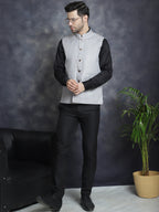 Jompers Men's Woven Design Nehru Jacket - Grey | Grocsy