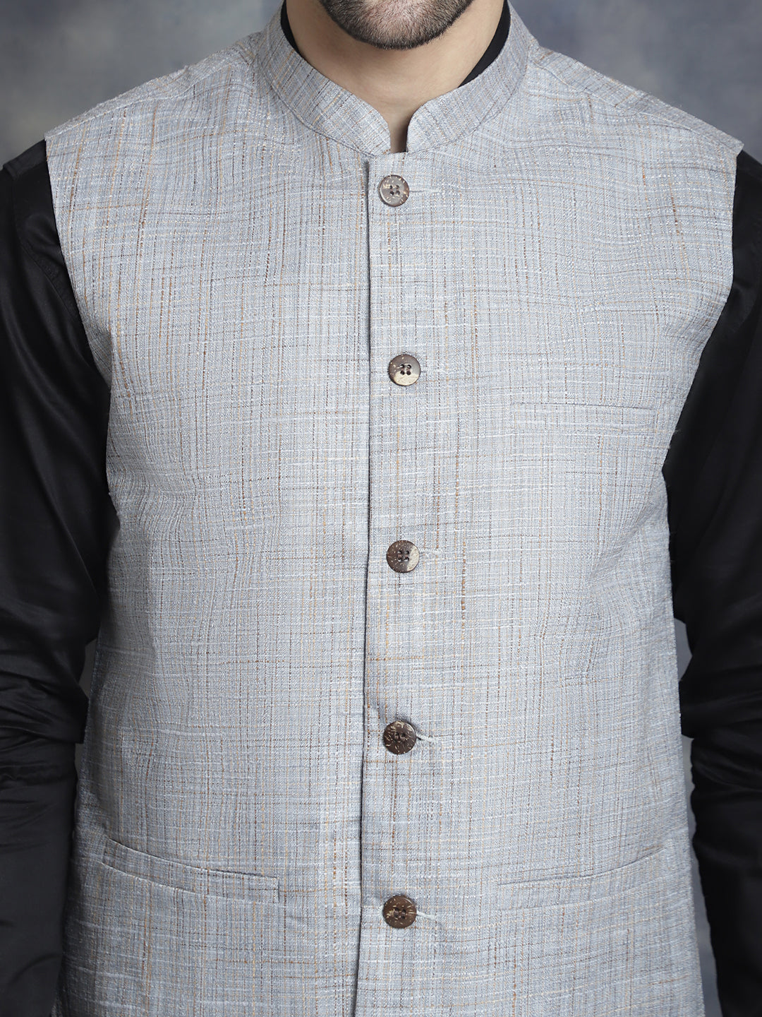 Jompers Men's Woven Design Nehru Jacket - Grey | Grocsy