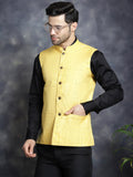 Jompers Men's Woven Design Nehru Jacket - Yellow | Grocsy