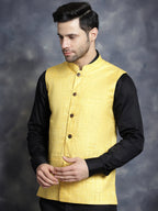 Jompers Men's Woven Design Nehru Jacket - Yellow | Grocsy