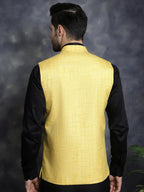 Jompers Men's Woven Design Nehru Jacket - Yellow | Grocsy