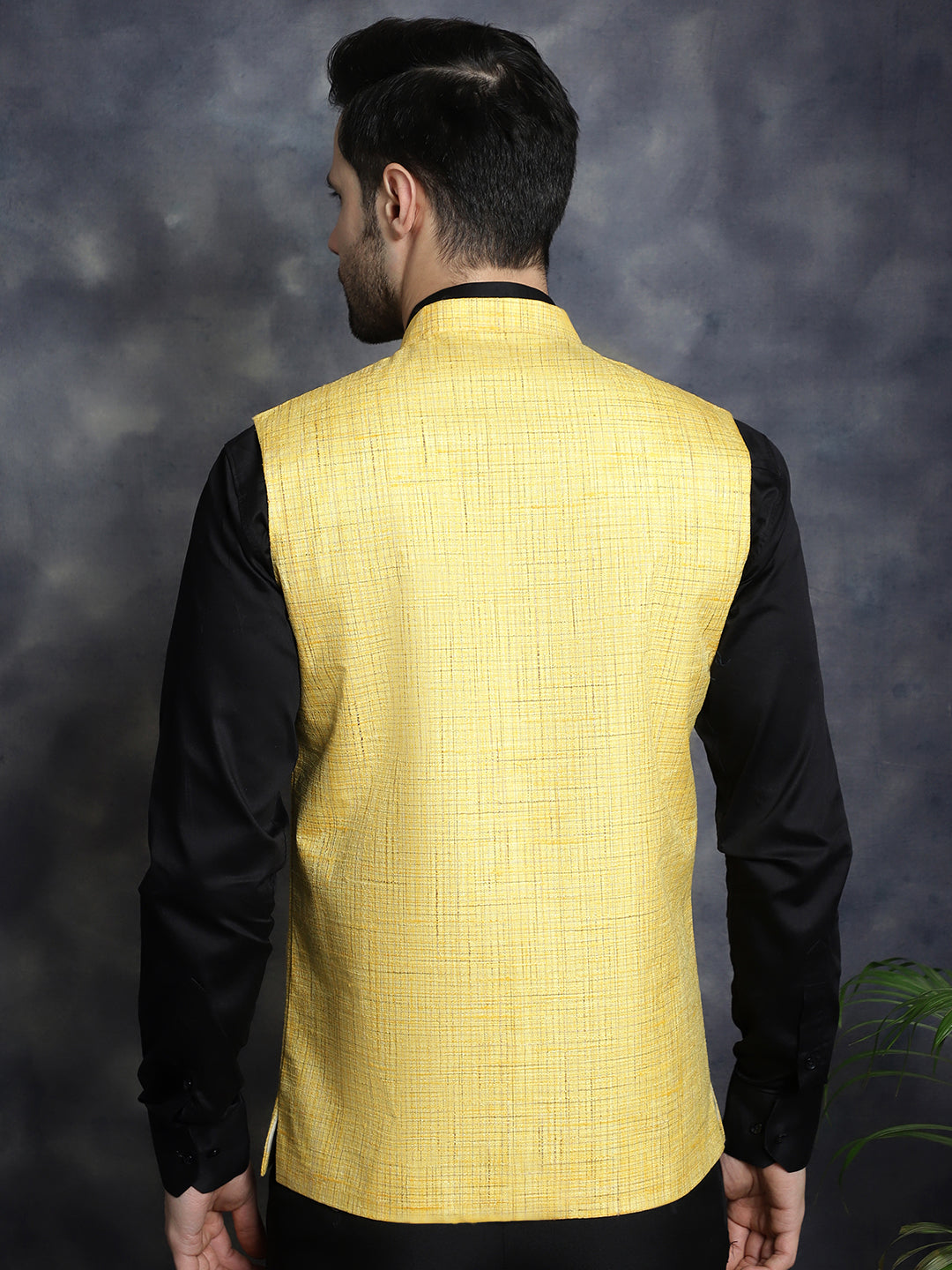 Jompers Men's Woven Design Nehru Jacket - Yellow | Grocsy