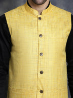 Jompers Men's Woven Design Nehru Jacket - Yellow | Grocsy