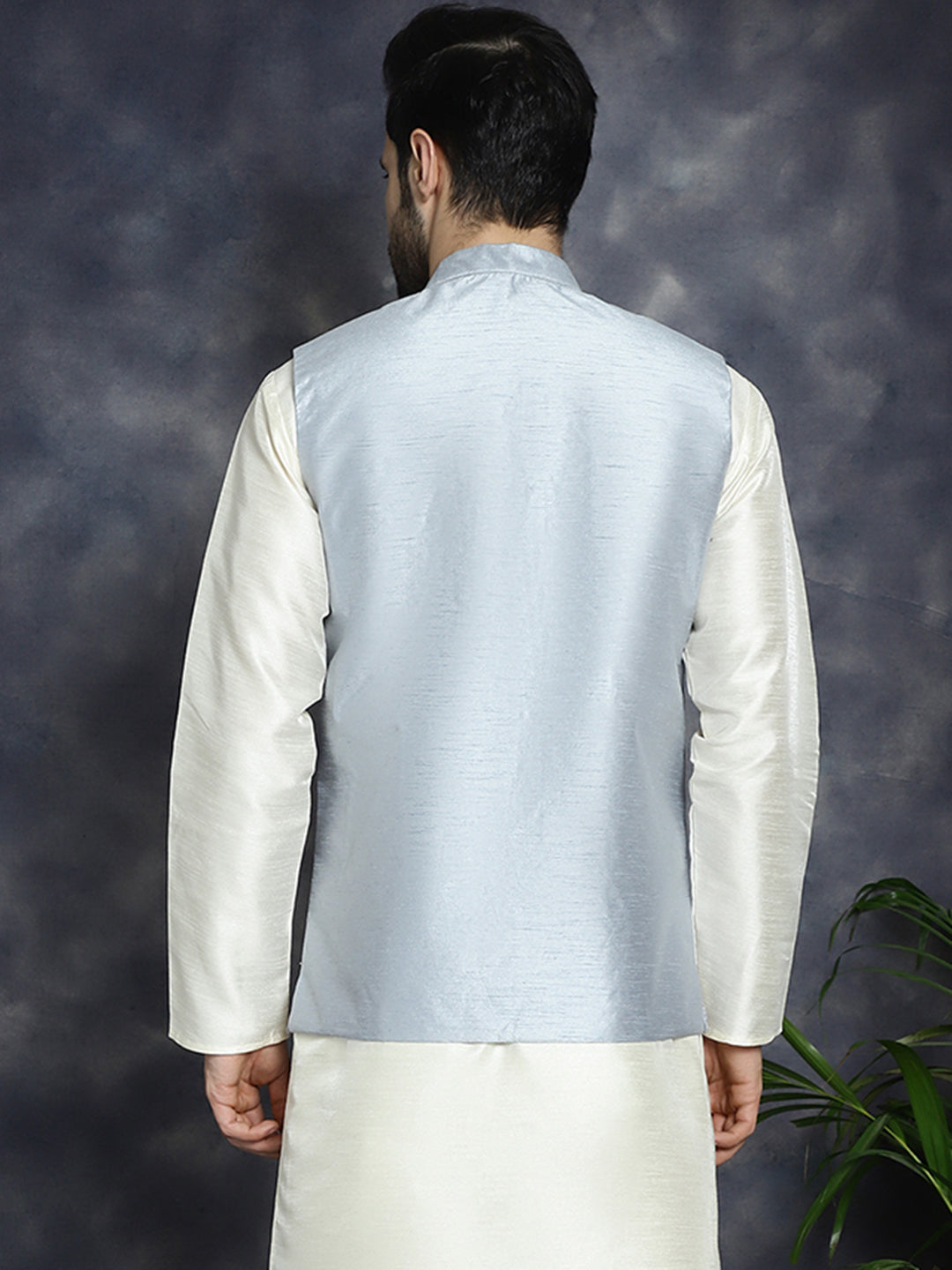 Jompers Men's Sequins and Embroidred Nehru Jacket - Grey | Grocsy