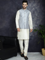 Jompers Men's Sequins and Embroidred Nehru Jacket - Grey | Grocsy