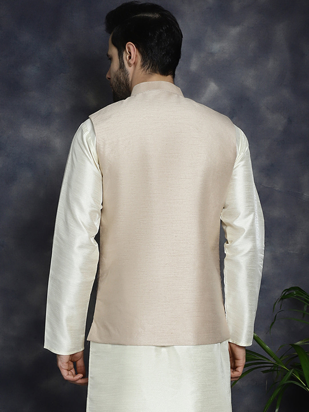 Jompers Men's Sequins and Embroidred Nehru Jacket - Peach | Grocsy