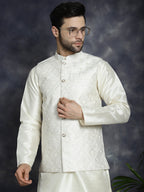 Jompers Men's Sequins and Embroidred Nehru Jacket - White | Grocsy