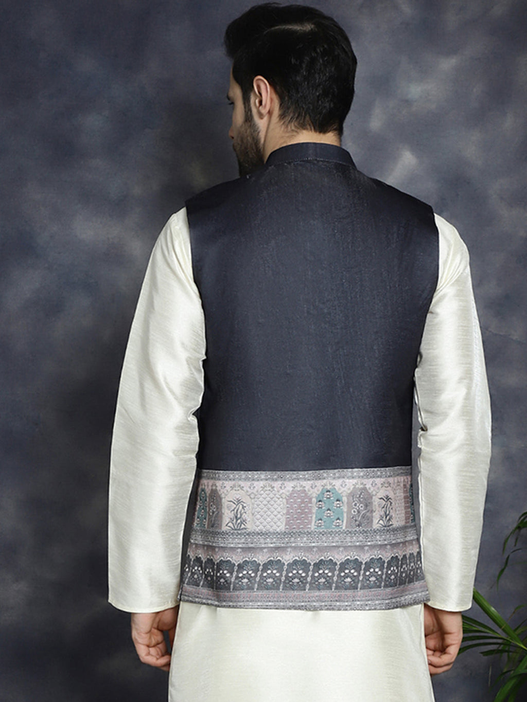 Jompers Men's Printed Nehru Jacket - Black | Grocsy