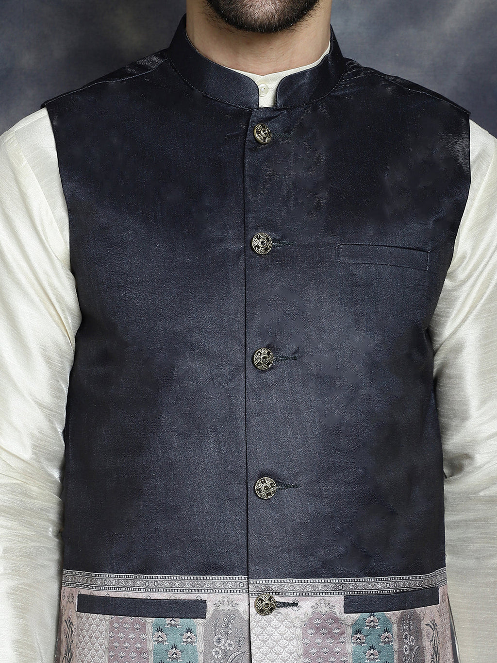 Jompers Men's Printed Nehru Jacket - Black | Grocsy