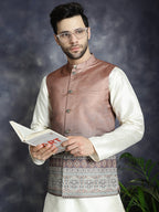 Jompers Men's Printed Nehru Jacket - Brown | Grocsy