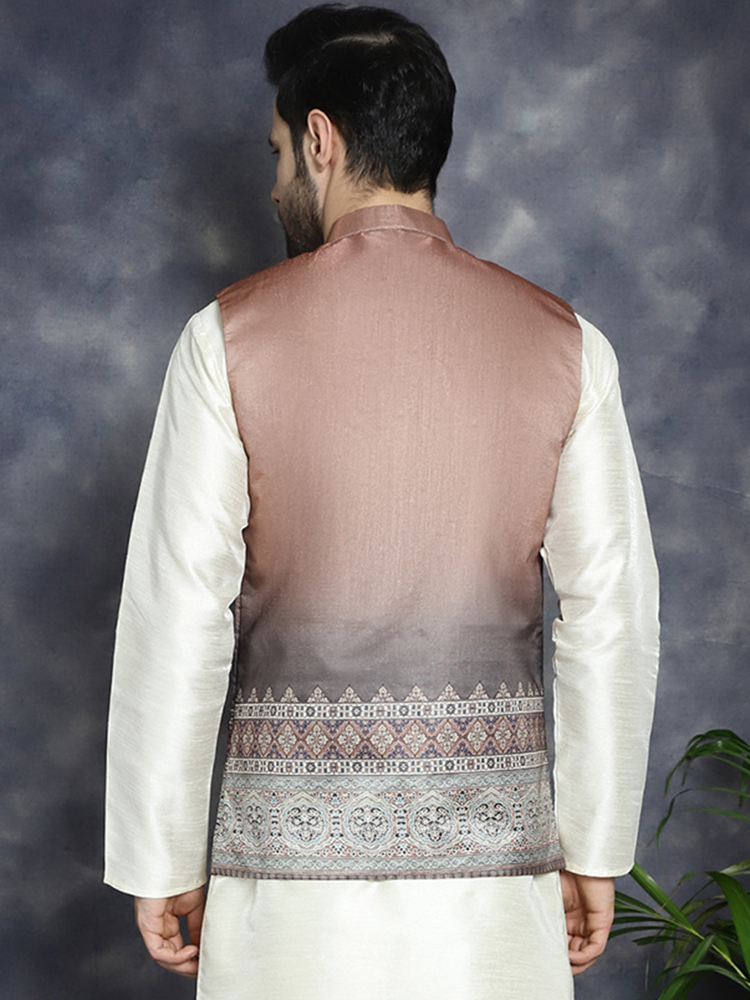 Jompers Men's Printed Nehru Jacket - Brown | Grocsy
