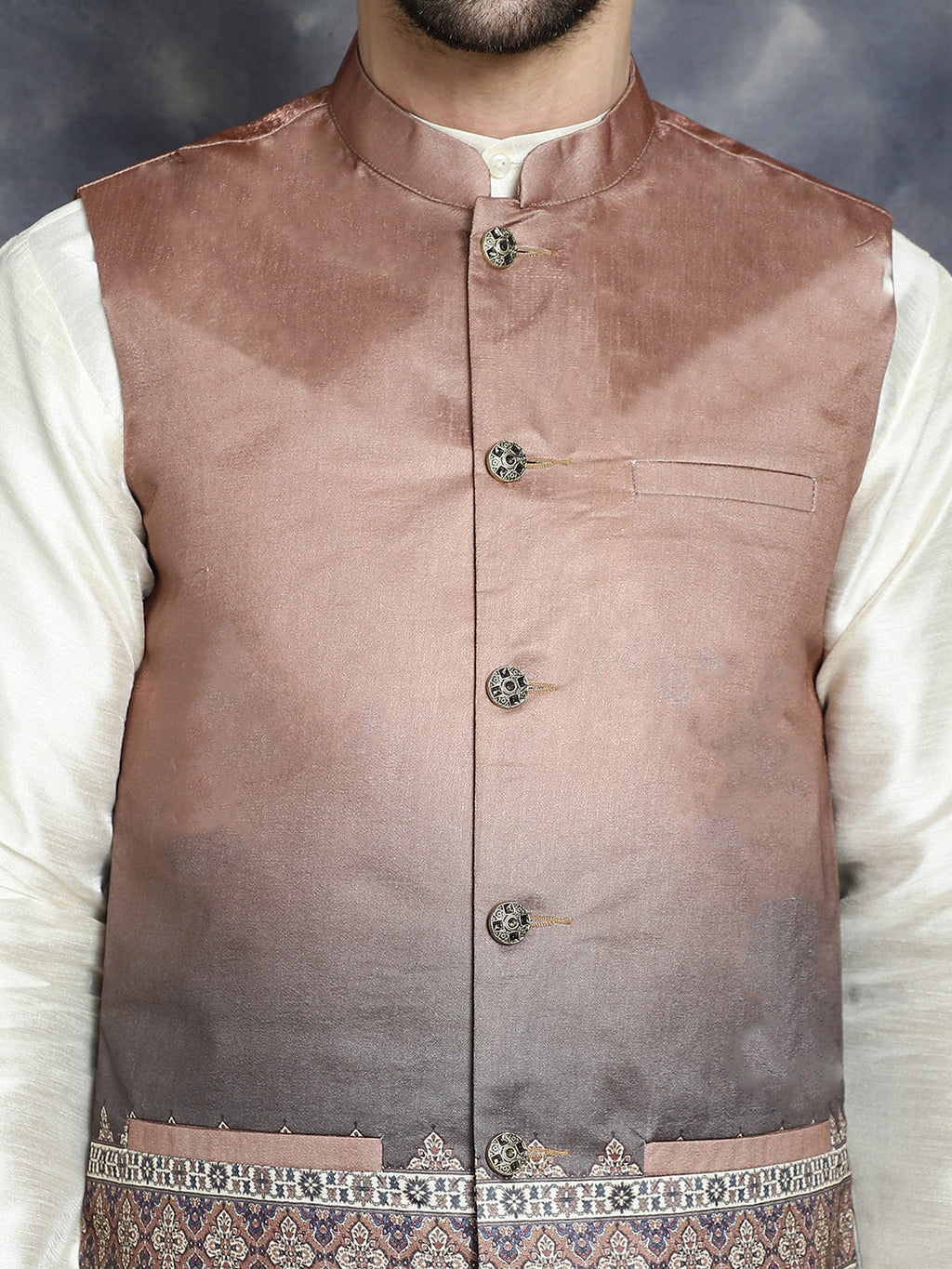 Jompers Men's Printed Nehru Jacket - Brown | Grocsy