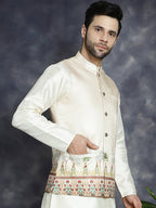 Jompers Men's Printed Nehru Jacket - Golden | Grocsy