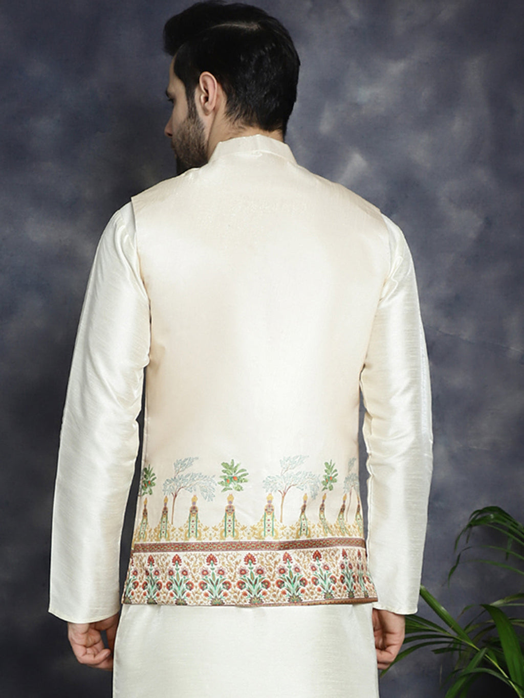 Jompers Men's Printed Nehru Jacket - Golden | Grocsy