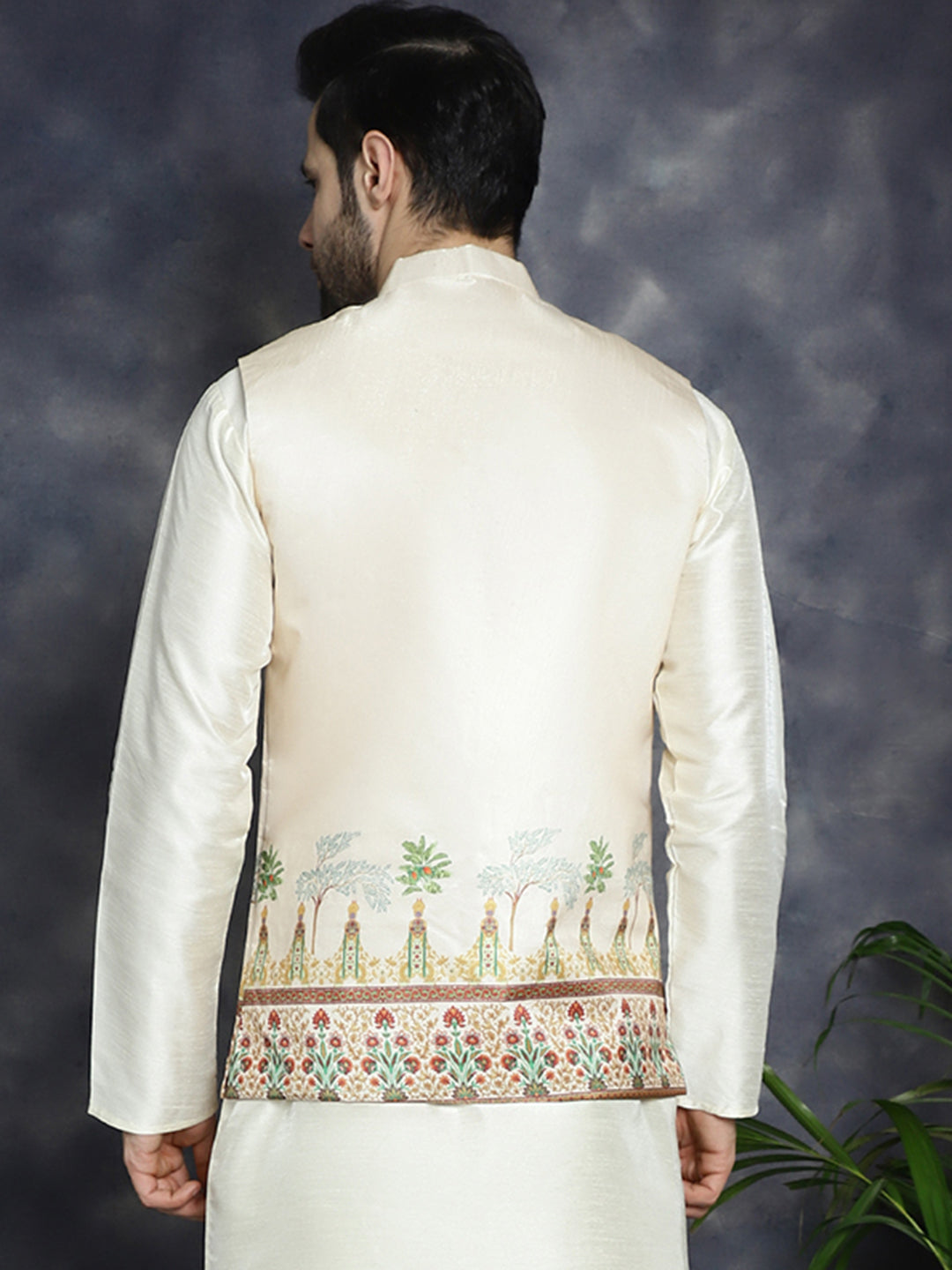 Jompers Men's Printed Nehru Jacket - Golden | Grocsy