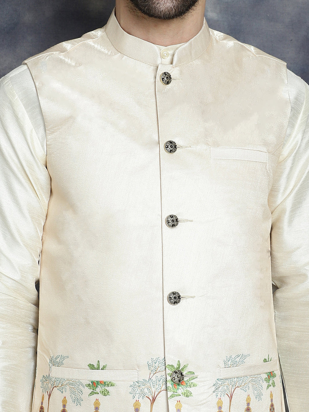 Jompers Men's Printed Nehru Jacket - Golden | Grocsy
