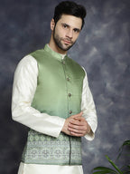 Jompers Men's Printed Nehru Jacket - Green | Grocsy