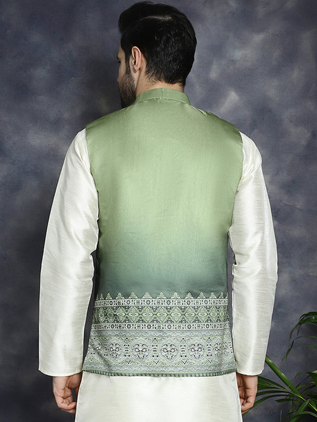 Jompers Men's Printed Nehru Jacket - Green | Grocsy