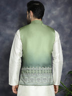 Jompers Men's Printed Nehru Jacket - Green | Grocsy
