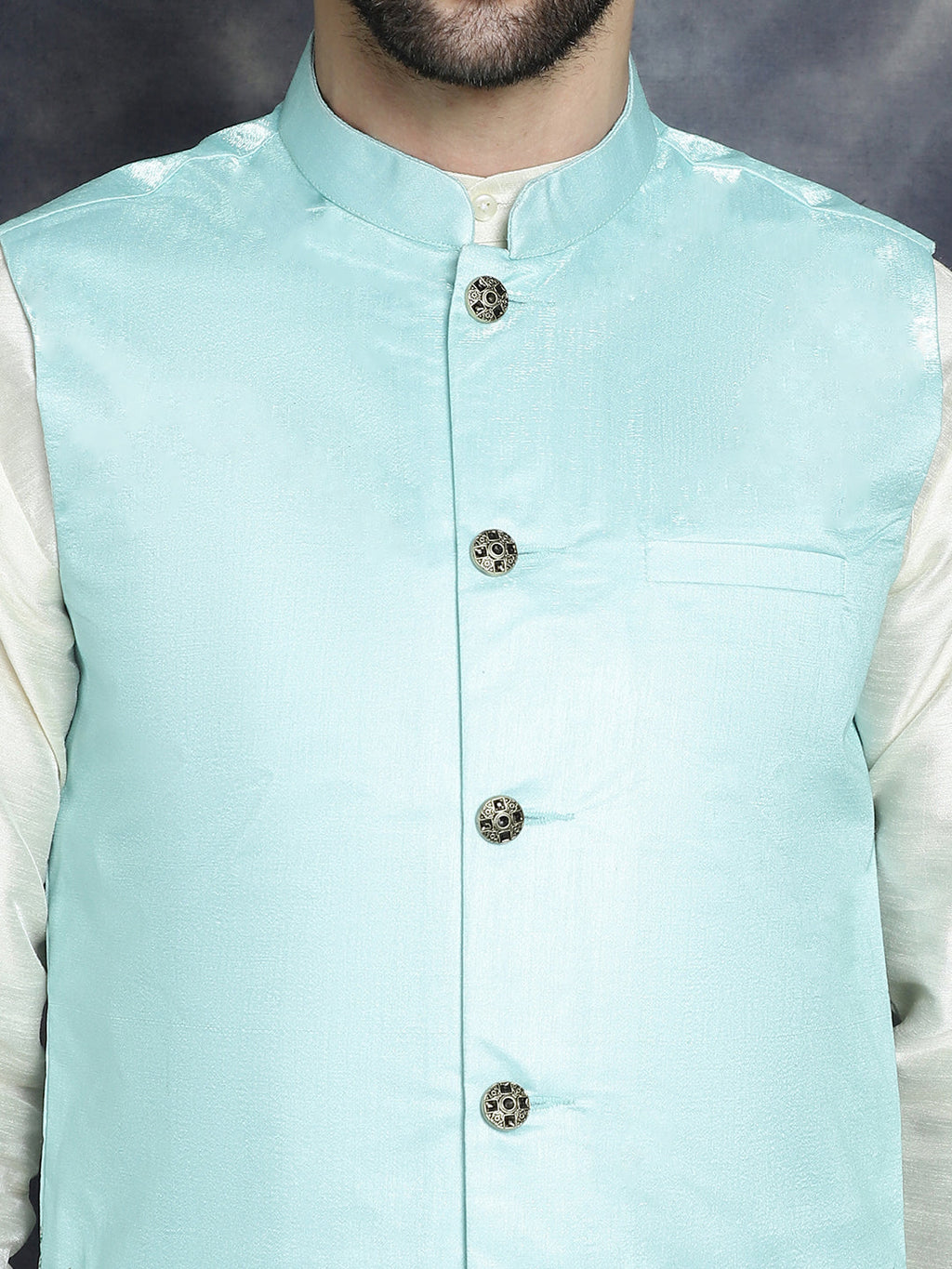 Jompers Men's Printed Nehru Jacket - Sky Blue | Grocsy