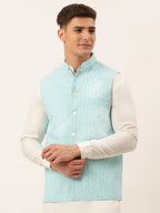 Jompers Men's Sky Embroidered Nehru Jackets | Grocsy