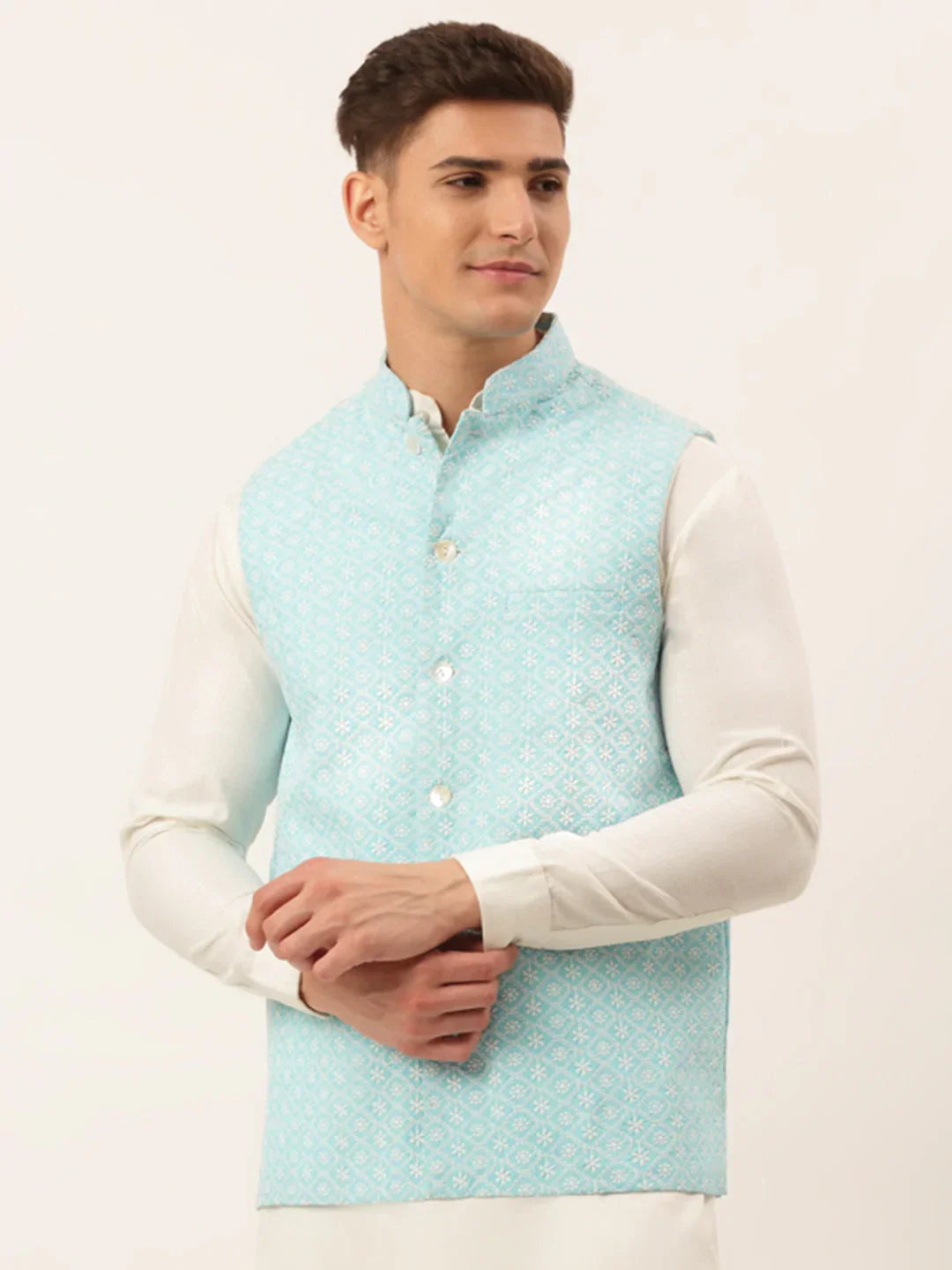 Jompers Men's Sky Embroidered Nehru Jackets | Grocsy