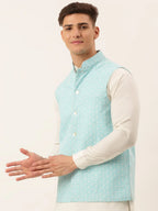 Jompers Men's Sky Embroidered Nehru Jackets | Grocsy