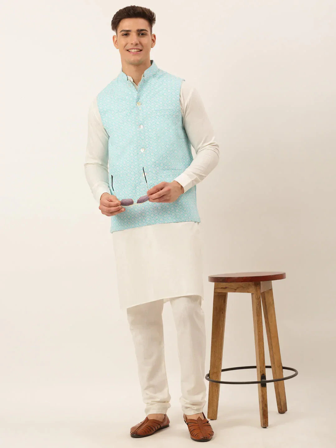 Jompers Men's Sky Embroidered Nehru Jackets | Grocsy