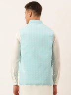 Jompers Men's Sky Embroidered Nehru Jackets | Grocsy
