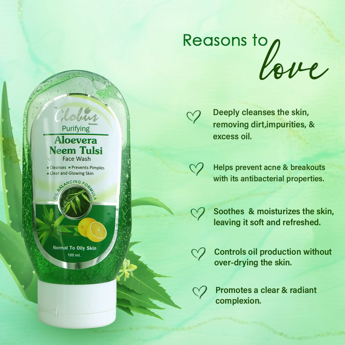 Globus Remedies Aloe vera Neem Tulsi Face Wash | Grocsy