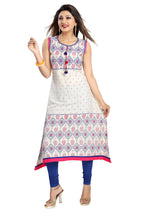 Snehal Creations Print Precious White A-Line Designer Cotton Tunic | Grocsy