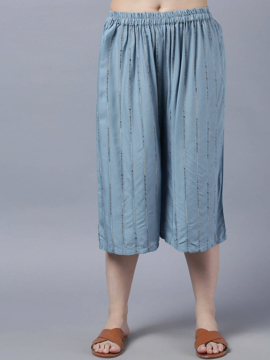Myshka Stylish Grey Viscose 3/4 Sleeve Women's Kurta Palazzo Set | Grocsy