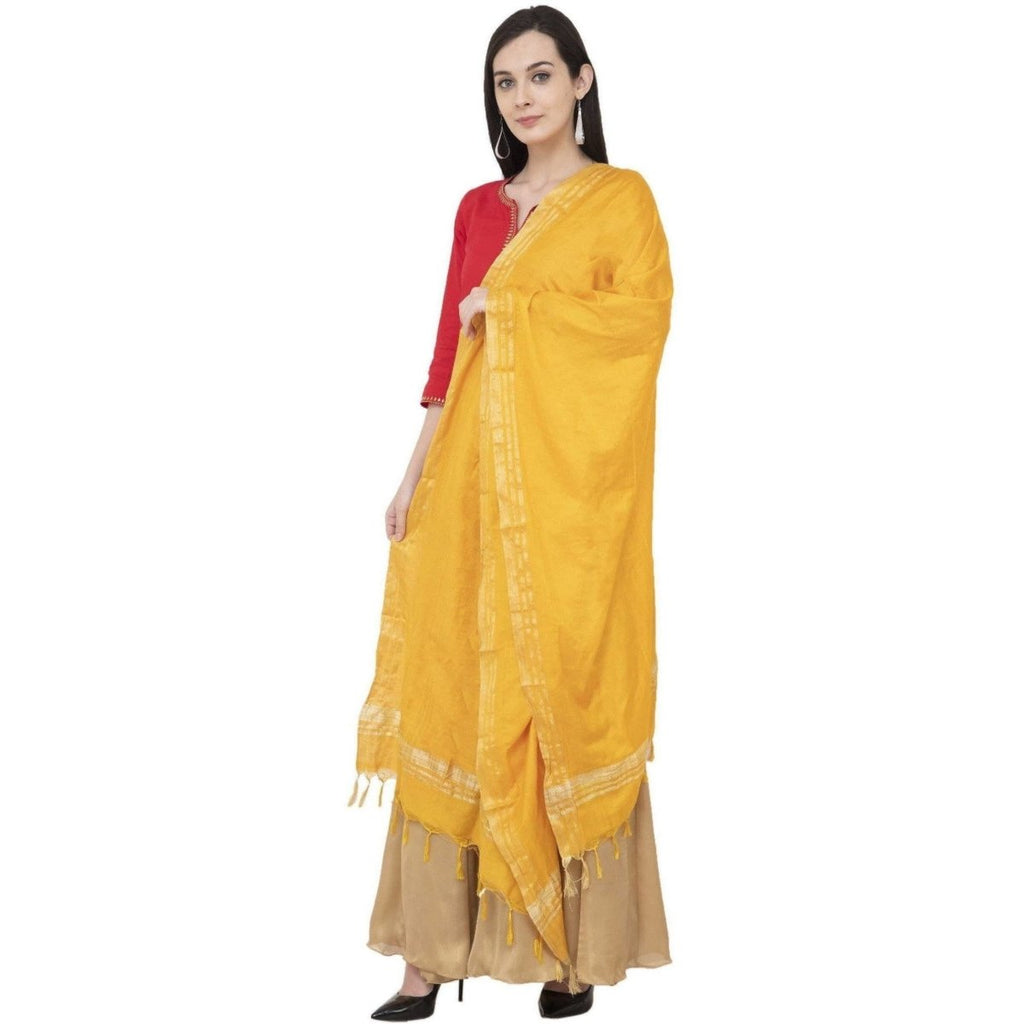 A R Silk Golden Border Regular Dupatta Color Yellow Dupatta or Chunni | Grocsy