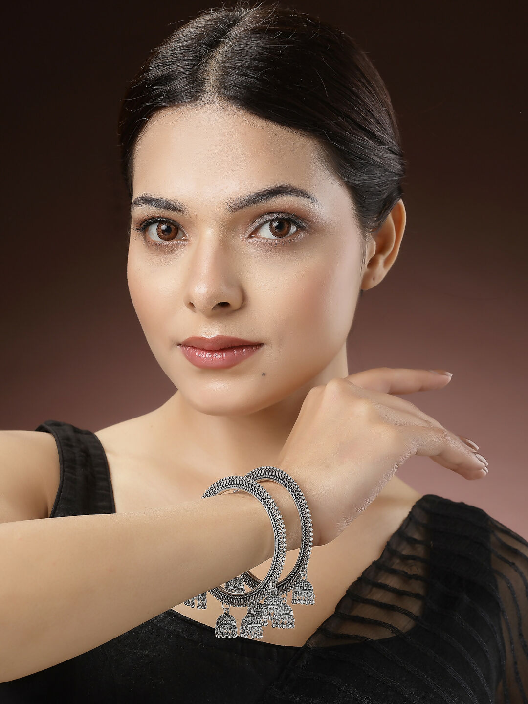 NVR Women's Set of 2 Silver-Toned German Silver Oxidised Bangle